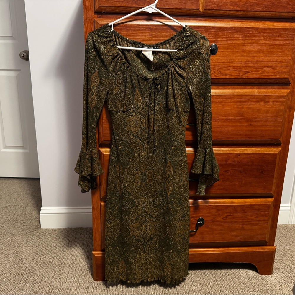 Rampage Olive Paisley Long Sleeve Dress